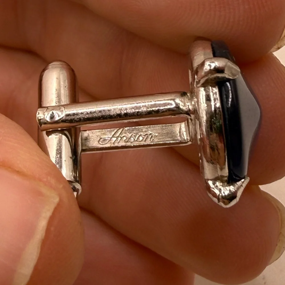 Vintage Anson Round Purple Blue Silver Tone Cufflinks